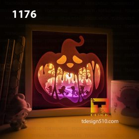 1176. Halloween - Paper cut light box template, shadow box, 3D papercut lightbox svg file DIY, cutting cricut