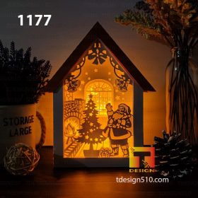1177. Santa Claus House - Paper cutting lamp 3D shadow box, Light box template, papercut lightbox svg file DIY, cricut
