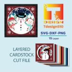 2024. Snowman - 3D shadow box Paper cutting templates, papercut crafting svg file DIY, gift Cricut Silhouette - Image 2