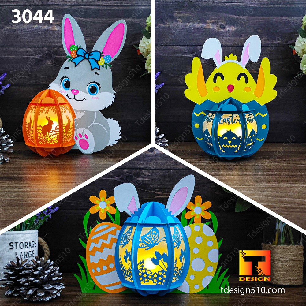 Easter Bunny Eggs Lantern Paper cutting 3D shadow box SVG