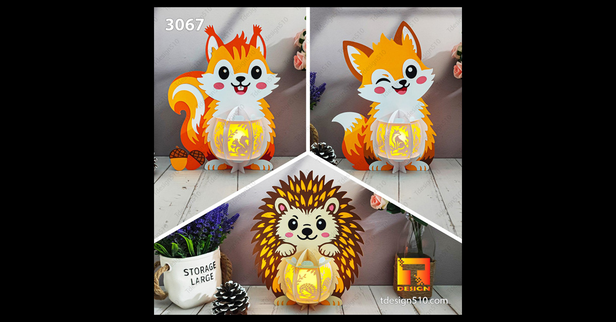 Animals Lantern Paper cutting lamp 3D shadow box SVG Fox